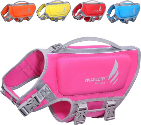 VIVAGLORY Lightweight Dog Life Jacket, Pet Life Preserver Life Vest Skin-Friendly Neoprene for Medium Dogs with D-ring and Quick Release Buckle, Pink