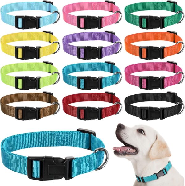 12 Pieces Nylon Dog Collar Bulk, Adjustable Dog Collars with Quick Release Buckle Dogs Collar Bulk for Dogs Walking Running Training, Medium (Mixed Colors)