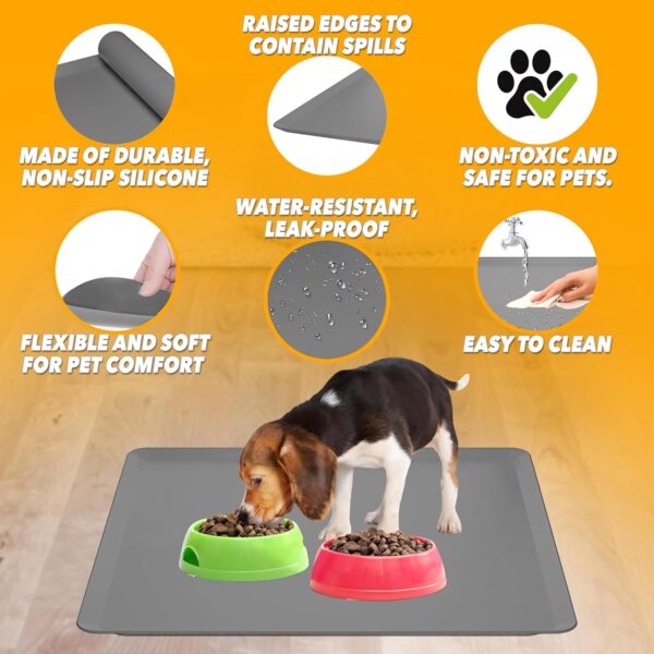 Skywin Pet Food Mat - 28 x 30” Dog Food Mat, Silicone Cat Food Mat, Non Slip Cat Dog Mat for Food and Water, Dog Bowl Mat, Floor Protector Dog Food Mats for Floors Waterproof, Pet Supplies (Grey) - Image 6