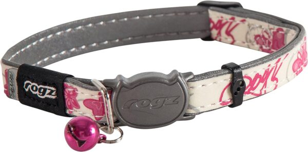 ROGZ CB09-K Glow in the Dark Reflective Cat Collar with Breakaway Clip and Removable Bell, fully adjustable to fit most breeds, Pink Butterfly Design