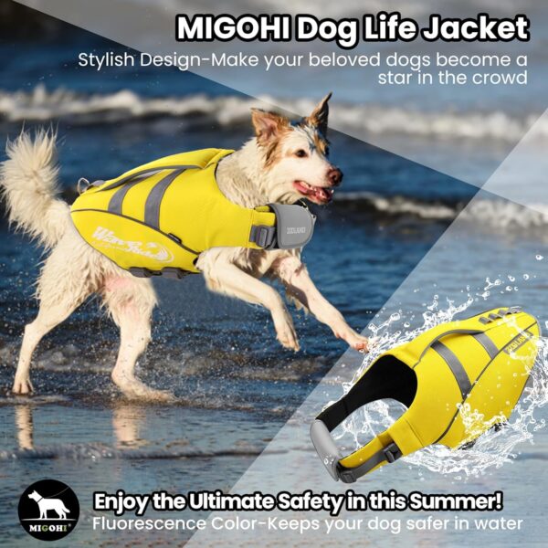 MIGOHI Dog Life Jacket, Reflective Dog Swimming Vest with High Flotation and Rescue Handle, Ripstop Dog Lifesaver for Small Medium Large Dogs, Pet Safety Water Vest for Swimming Boating Surfing - Image 2