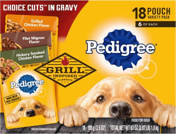 PEDIGREE CHOICE CUTS IN GRAVY Grill Inspired Classics Adult Soft Wet Dog Food 18-Count Variety Pack, 3.5 oz Pouches