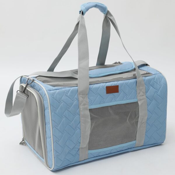 HSC PET Cats Carrier Soft-Sided Quilted Pet Pups Bag Temporary Kennel Fit Luggage Case Traveling Outdoor Go to Vet, Side Pocket,15 lbs Puppy/18 lbs Cat or Kittens (Light Blue) - Image 6