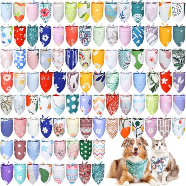 100 Pcs Boho Dog Bandanas Bulk Pet Bandanas Dog Bandanas Bibs Triangle Dog Scarf Colorful Pet Dog Bandanas for Medium Large Dog Groomers Birthday Gifts Supplies Summer Costume Decoration