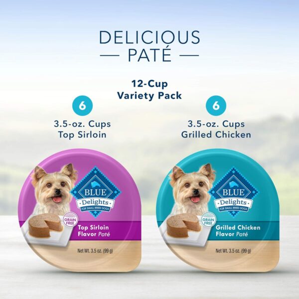 Blue Buffalo Delights Natural Adult Small Breed Wet Dog Food Cups, Pate Style, Grilled Chicken & Top Sirloin 3.5-oz (12 Pack- 6 of Each Flavor) - Image 6