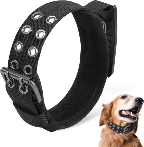 Reflective Nylon Dog Collar, Adjustable Heavy Duty Tactical Collars with Control Handle, Breathable Padded for Medium Large Dogs (L, Black)