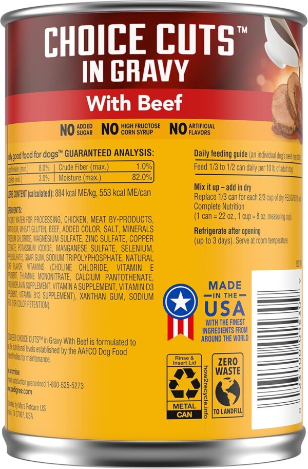 PEDIGREE CHOICE CUTS IN GRAVY Adult Canned Soft Wet Dog Food with Beef, 22 oz. Cans (Pack of 12) - Image 3