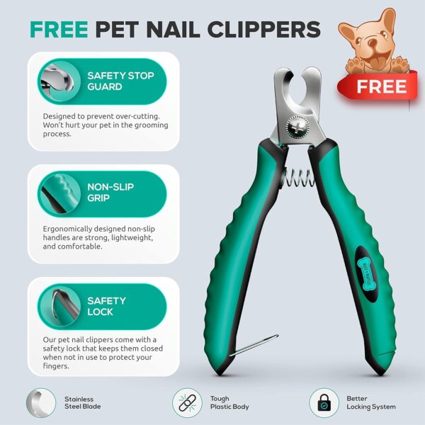 Ruff 'N Ruffus Self-Cleaning Slicker Brush With NO- PAIN Bristles Gently Removes Loose Undercoat & Tangled Hair For Cats & Dogs Reduces Shedding by 95% +Pet Nail Clipper - Image 8