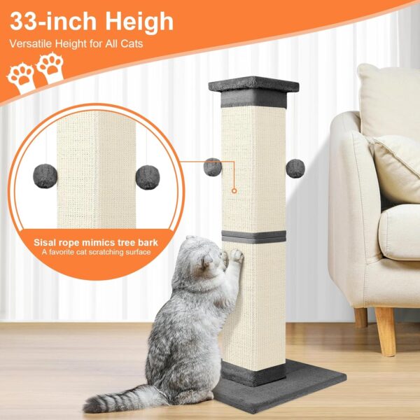 Cat Scratching Post 33 Inch Nature Sisal Cat Scratch Post for Indoor Cats, Large Cat Scratcher Protect Your Furniture, for All Breeds Grey - Image 7