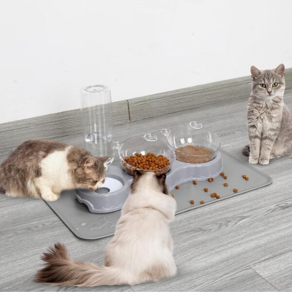 Cat Food and Water Bowl Set, Cat Food Bowls with Automatic Water Bottle and Pet Bowl Mat Scoop Elevated Wet and Dry Food Dish Feeder and Water Dispenser for Kitten and Puppy Small Dogs - Image 3