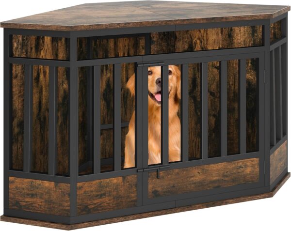 YITAHOME 52 Inch Corner Dog Crate Furniture, Heavy Duty Dog Kennel Indoor Furniture End Table Side Table Dog Crate, Modern Indoor Pet Crate Wooden Dog Crate for Large Dogs, Rustic Brown - Image 2