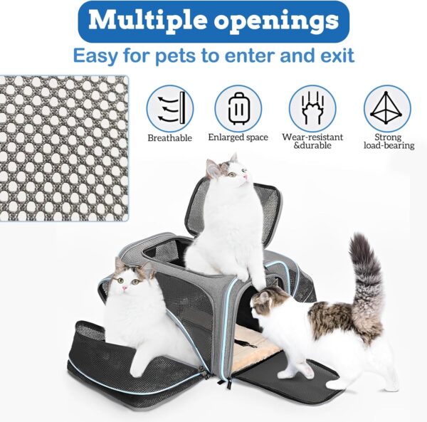 kathson Cat Dog Carrier Airline Approved, 2 Sides Expandable Portable Foldable Soft Sided Pet Travel Carrier, Pet Hand Bag with Removable Pad for Cats/Puppy and Small Animals (Gray with Blue Trim) - Image 3