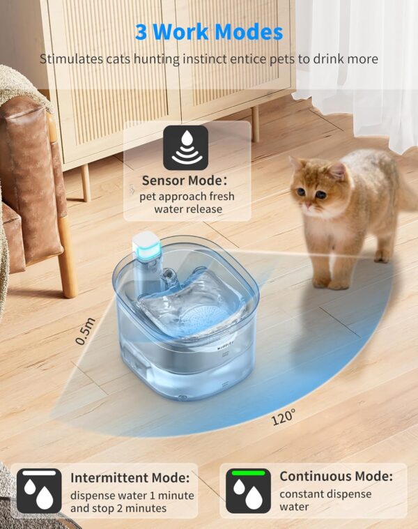 WellToBe Battery Operated Cat Water Fountain, 2.5L Smart Pet Water Fountain for Cats and Dogs with Motion Sensor, Wireless Automatic Cat Water Dispenser with Ultra Quiet Pump, Filters, BPA-Free - Image 4