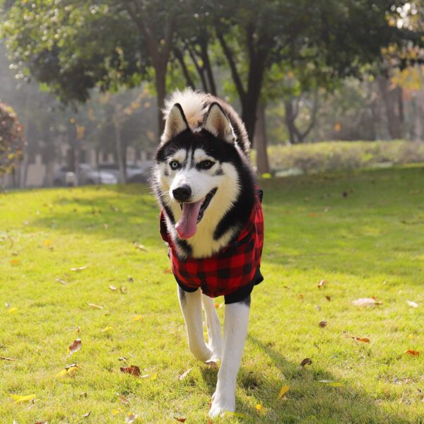 PAWZ Road Large Dog Plaid Shirt Coat Hoodie Pet Winter Clothes Warm and Soft Red 3XL - Image 6