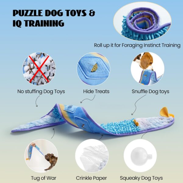 Nocciola No Stuffing Eel Crinkle Dog Squeaky Toys - Durable Dog Toys for Tug of War, Small Puppy Toys | Tough Dog Toys for Small Medium Large Dogs & Aggressive Chewers, Blue Dog Toys to Keep Them Busy - Image 3