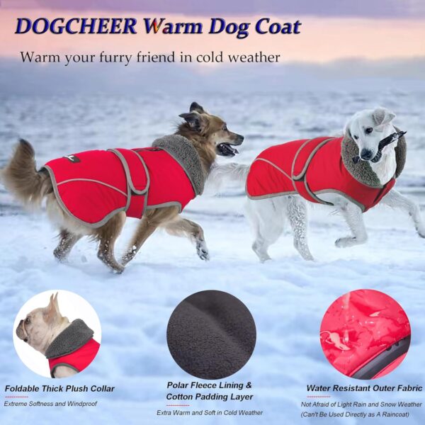 Dogcheer Christmas Dog Coat, Waterproof Winter Jacket for Cold Weather, Reflective Dog Jacket with Warm Turtleneck for Small, Medium, Large Dogs (Red, S) - Image 2