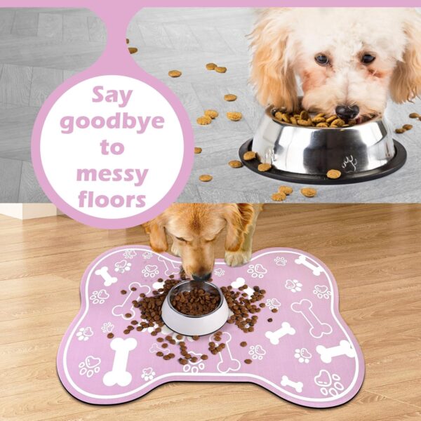 Dog Cat Mat for Food and Water,Rapid Absorbent Pet Feeding Mat, Bone Shaped Dog Placemat Bowl Mat with Rubber Backing,No Stains Pet Food Mats Indoor, Pet Accessories Supplies,Pink 12"×18" - Image 4