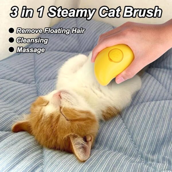 BABORUI Pet Steam Brush, Cat Steamy Brush for Shedding with Water Tank, Multifunctional Wet Cat Grooming Brush Steamer, Rechargeable Steaming Pet Brush for Short or Long Hair Cats/Dogs(Yellow) - Image 5