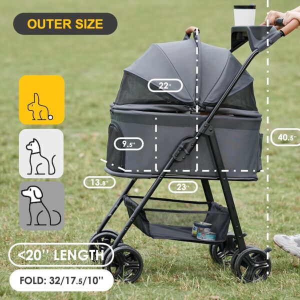 3 in 1 Folding Dog Stroller, Pet Folding Stroller, 4 Wheels Dog/Cat Puppy Stroller w/Removable Travel Carrier for Small/Medium Pet, Waterproof Pad, Car Seat, Sun Shade - Image 2