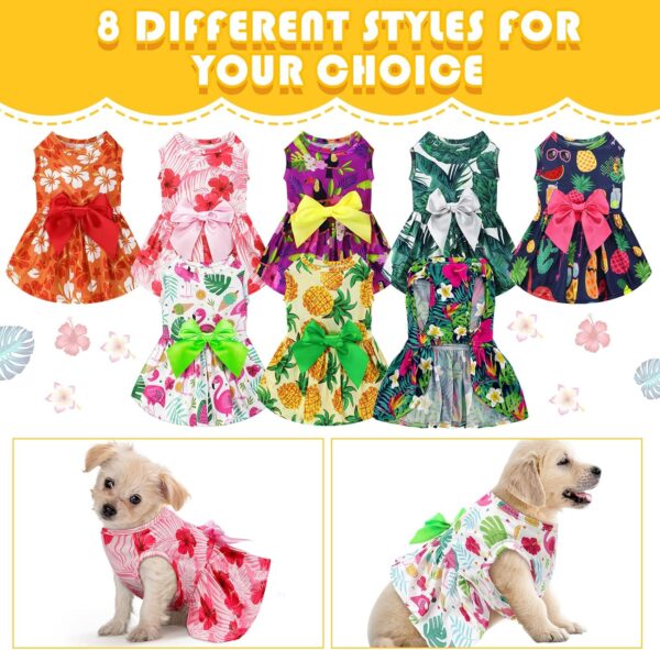 LEIFIDE 8 Pcs Summer Themed Hawaii Dog Dresses Holiday Dog Dress Flamingo Fruit Floral Pattern Pet Skirts Hawaii Puppy Princess Dresses Outfits Bowknot Puppy Dresses for Girl Dogs Cats Beach (Medium) - Image 4