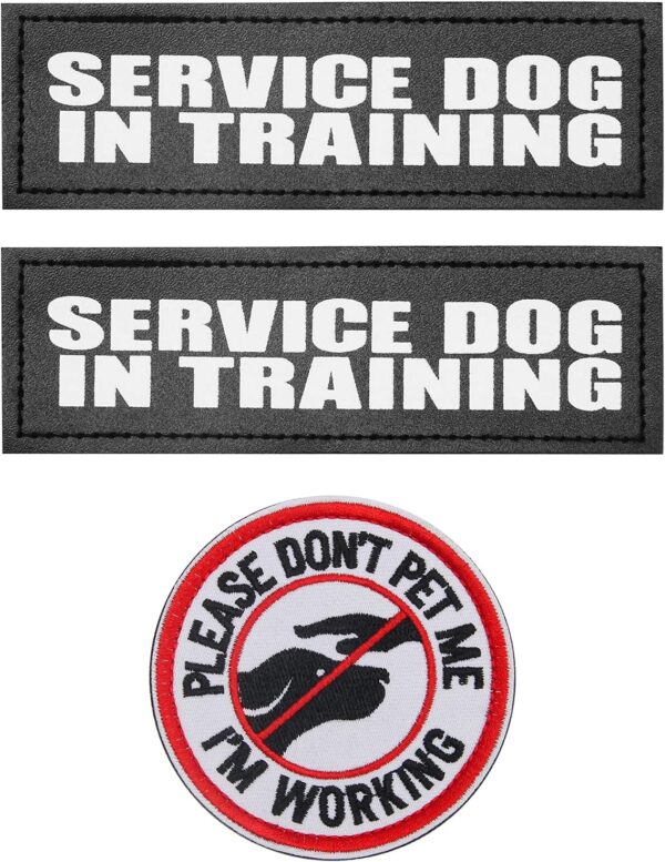 Service Dog in Training Patches,Coolrunner 2 Pcs Reflective Dog Patches and 1pcs Embroidered Don’t Pet Me Dog Patches with Hook and Loop Fastener Dog Patches for Large Dog Vest Harness(6.3 X 2 in)