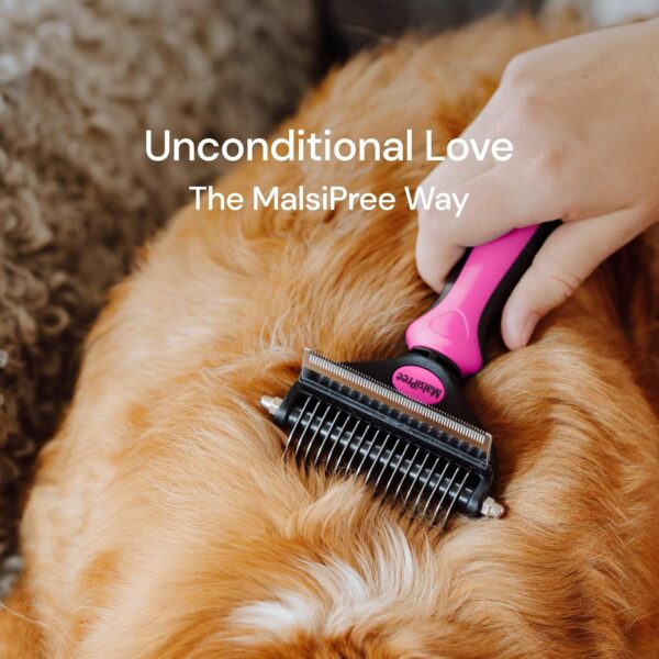 MalsiPree Pet Grooming Brush for Dogs/Cats, 2 in 1 Deshedding Tool & Dematting Undercoat Rake for Mats & Tangles Removing, Reduces Shedding by up to 95%, Great for Short to Long Hair Breeds (L, Pink) - Image 8