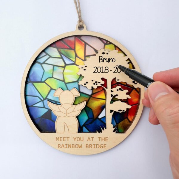 Stained Glass Dog Memorial Gifts for Loss of Dog, Rainbow Bridge Pet Memorial Gifts for Dogs, Loss of Dog Sympathy Gift, Personalized Dog Ornaments with Name Date for Pet Lovers (Design 1) - Image 3