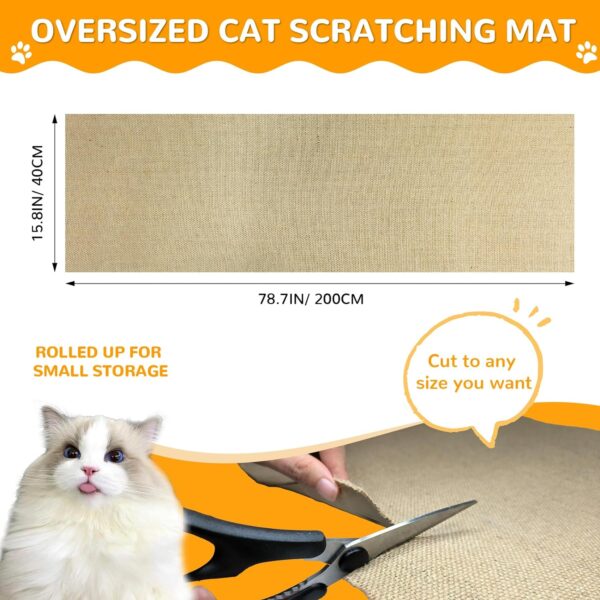 Jute Prunable Cat Scratching Mat for Furniture Protector,78.7"x15.8" Versatile Self-Adhesive Anti Cat Scratch Pad for Couch Protection &Cat Scratcher Tree/Post/Wall/Board/Twine Replacement - Image 2