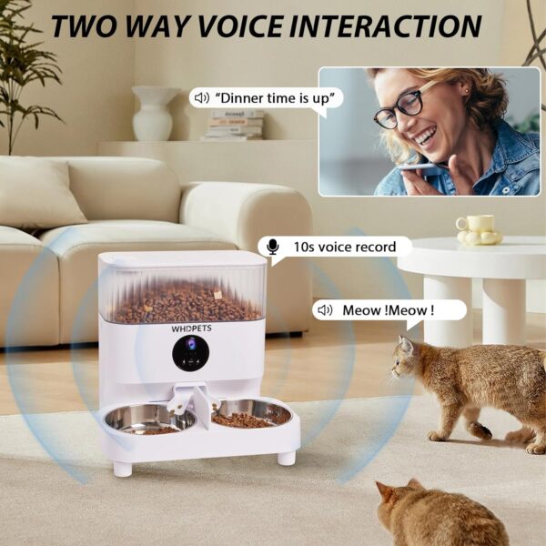 Automatic Cat Feeders, WHDPETS 5G WiFi Cat Food Dispenser with 1080P Camera for 2 Cats & Dogs, 5L Pet Feeder with Feeding Mat, APP Control, 2-Way Audio,Dual Power Supply - Image 2