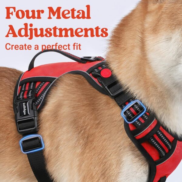 rabbitgoo Dog Harness Medium Sized, No Pull Pet Harness with Soft Padded Handle, Adjustable Reflective Vest with 3 Buckles, Easy Walking Harness with 2 Leash Clips, Red, M - Image 6