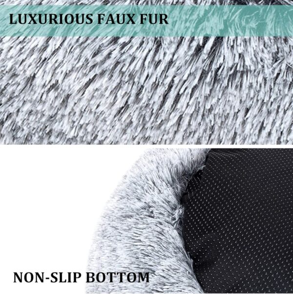 Calming Faux Fur Donut Cuddler Dog Bed,Washable Round Cat Bed Pillow Cuddler Gradient Color(23"/30") for Small Medium Large Dogs (XL 36", Grey) - Image 4