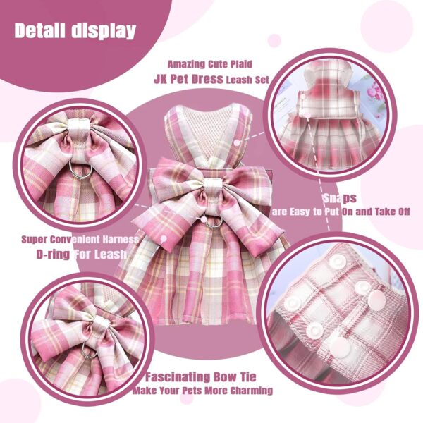 Plaid Dog Dress Bow Tie Harness Leash Set for Small Dogs Cats Girl Cute Princess Dog Dresses Spring Summer Puppy Bunny Rabbit Clothes Chihuahua Yorkies Pet Outfits - Image 7