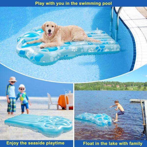 BEAUTYZOO Inflatable Dog Floats for Pool,Large Dog Pool Swimming Float,Dog Raft for Small Medium Big Dogs, Ride On Pool Toys for Hot Summer Floating Raft,Durable Foldable Blue Pink Paw Shape - Image 6