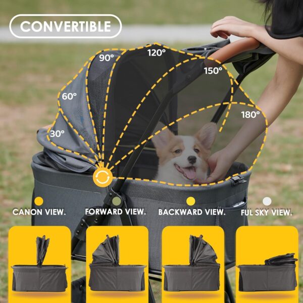 3 in 1 Folding Dog Stroller, Pet Folding Stroller, 4 Wheels Dog/Cat Puppy Stroller w/Removable Travel Carrier for Small/Medium Pet, Waterproof Pad, Car Seat, Sun Shade - Image 3