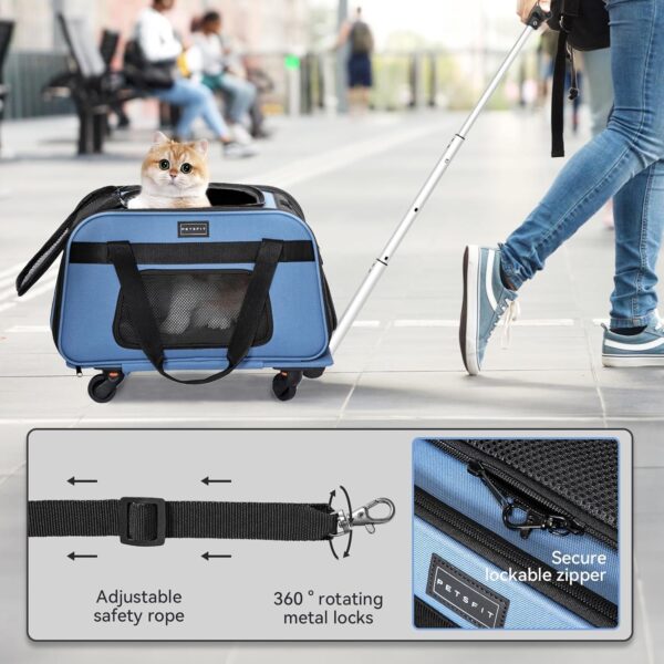 Petsfit Pet Carrier with Wheels, Rolling Dog Carrier for Small Dogs or 2 Small Cats, Airline Approved Dog Carrier with Telescopic Handle Perfect for Travelling Under 20lb,Blue - Image 4