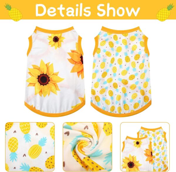 4 Pieces Pet Clothes Set Include 2 Pieces Cute Pet Dress Lovely Fruit Dog Dress and 2 Pieces Dog Shirt Breathable Pet T-Shirt Puppy Clothes for Pet (Pineapple, Sunflower,Medium) - Image 4