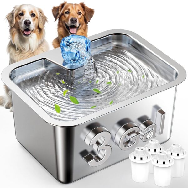 Large Dog Water Fountain Stainless Steel,3 Gallon Extra Large Big Pet Water Fountain for Large Dogs with 4 Filters,Automatic Dog Water Bowl Dispenser Drinking Fountains,Easy to Clean,Quiet Pump - Image 8