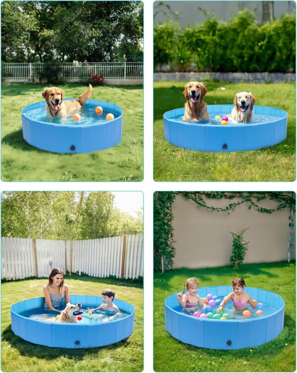 Foldable Pool for Large Dogs, 6MM Thickened PP Board, 3 Layers Mesh PVC & Non-Slip Embossed PVC, Collapsible Hard Plastic Summer Swimming Pool, Portable Bath Tub for Pets Cats 63'' - Image 6