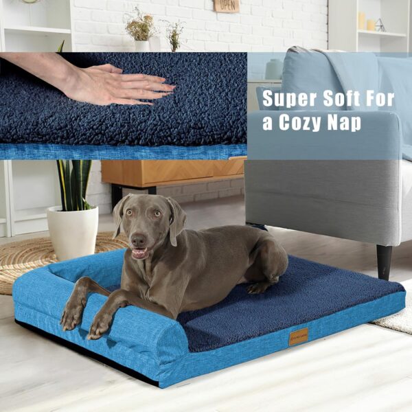 Patas Lague Orthopedic XL Dog Bed for Large Dogs 42''X28'', Waterproof L Shaped Big Large Dog Sofa Beds with Removable Washable Cover, Soft Pet Couch Bed Mat with Nonskid Bottom, Navy Blue - Image 2