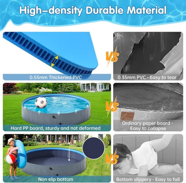 Dog Pool with Sprinkler, Foldable Portable Non-Slip Dog Bath Tub, Outdoor Kiddie Pool with Hard Plastic, Collapsible Dog Swimming Pool for Kids Dogs Pets, Gray (63"x12") - Image 3