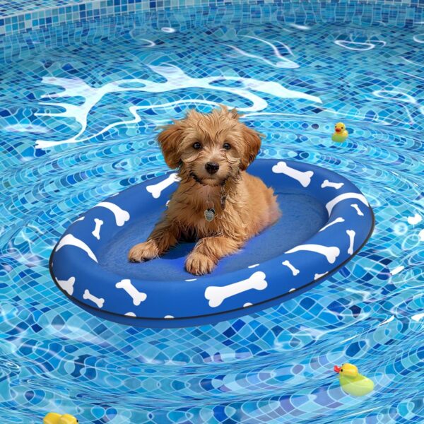 Pet Soft Dog Float Raft - Inflatable Dog Swimming Float for Summer (Small, Blue Bone)