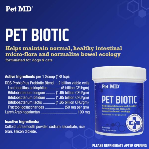 Pet MD Biotic Probiotics for Dogs & Cats - Prebiotic, Fiber, & Probiotic Powder - Gas, Constipation Relief, & Anti Diarrhea - Balance Digestive Flora & Restore Gut Health for Dogs & Cats - 2.12 oz - Image 4