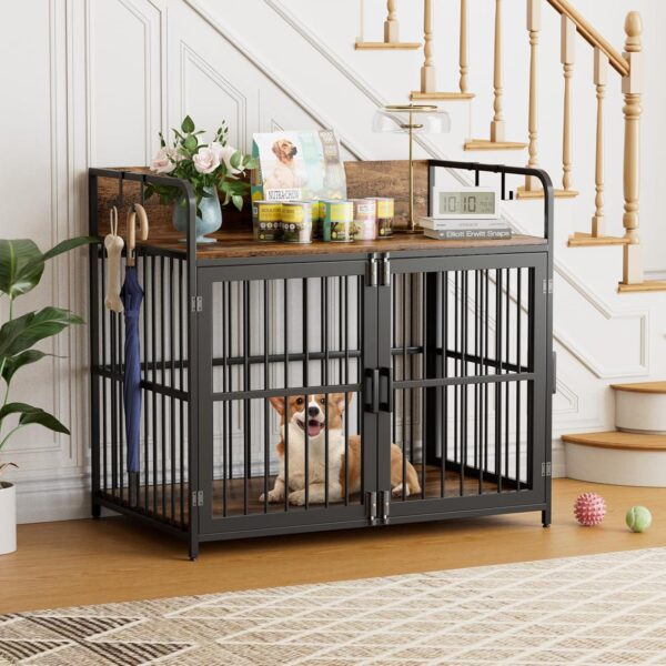 Large Dog Crate Furniture for Large Dogs, 37" Wooden Heavy Duty Dog Kennel with Double Doors, Decorative Pet House Dog Crates Side End Table Indoor(37" W×23.6" D×25.2" H) - Image 4