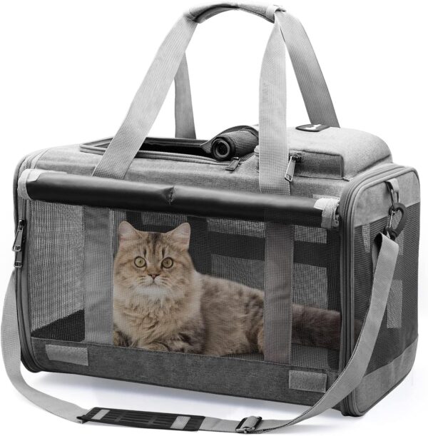 Cat Carrier Large Pet Carrier for 2 Cat, 18.5"x11.8"x11.8" Cat Bag for Midium Large Cats Airline Approved Dog Carrier for Small Dogs, Cat Travel Carrier Foldable 5-Windows Breathable Mesh Design