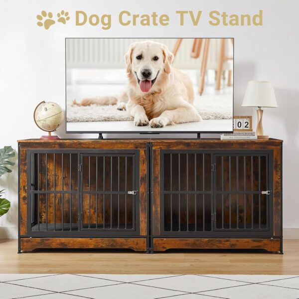 75" Large Corner Dog Crate Furniture, Double Dog Kennel Furniture for 2 Large Dogs, Stackable Dog Crates Furniture with Removable Divider & Hidden Tray & 3 Doors - Image 5