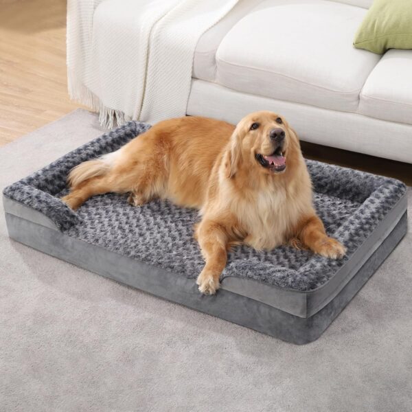 KSIIA Orthopedic Dog Beds Large Sized Dog Couch Waterproof Dog Bed Washable Dog Bed Egg Foam Pet Bed with Removable Bolster & Nonskid Bottom Large Dog Bed Sofa 36 x 27 x 6 Inch, Grey