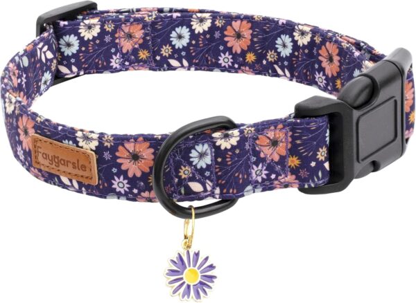 Faygarsle Floral Dog Collar for Girls and Female Dogs Soft and Fancy Pet Collar with Flower Design Ideal Purple Dog Collar for Small Medium Large Dogs M