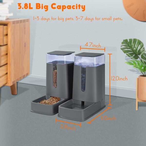 Automatic Cat Feeder and Cat Water Dispenser in Set 2 Packs Automatic Dog Feeder and Dog Water Dispenser 1 Gallon for Small Medium Big Dog Pets Puppy Kitten (deep Gray) - Image 2