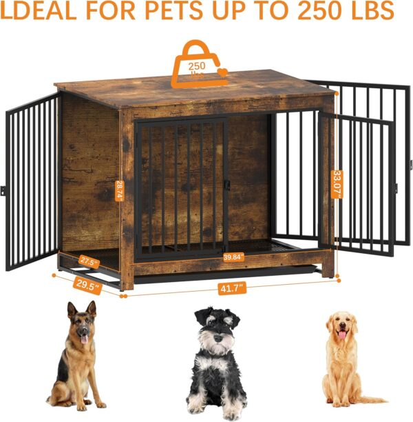 Dog Crate Furniture, Large Dog Crate Furniture, Wooden Cage Kennel Furniture Indoor, Modern Dog Crate with Multi-Purpose Removable Tray, Double-Doors Dog Furniture, Rustic Brown - Image 7