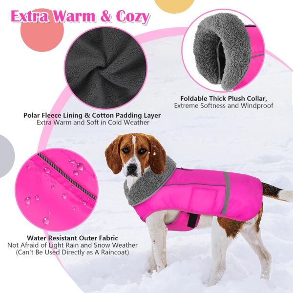 Dogcheer Winter Dog Coat, Waterproof Dog Jacket Adjustable Dog Winter Coat with Buckle, Reflective Dog Snow Jacket Warm Cozy Dog Fleece Vest Turtleneck Sweater for Small Medium Large Dogs(Pink, S) - Image 2